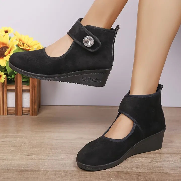 Women's Rhinestone Strap Wedge Ankle Boots