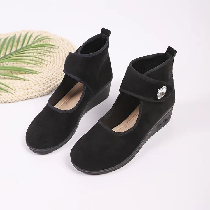 Women's Rhinestone Strap Wedge Ankle Boots