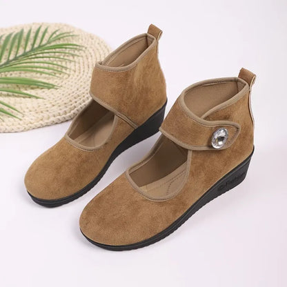 Women's Rhinestone Strap Wedge Ankle Boots