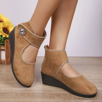 Women's Rhinestone Strap Wedge Ankle Boots