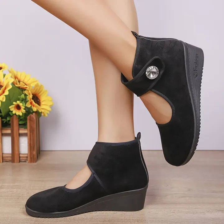Women's Rhinestone Strap Wedge Ankle Boots