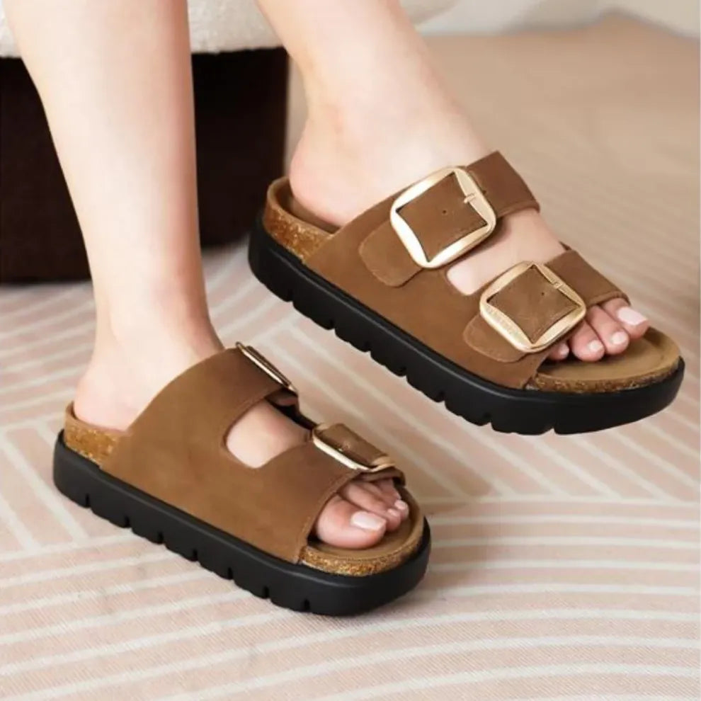 Women's Double Buckle Platform Slide Sandals