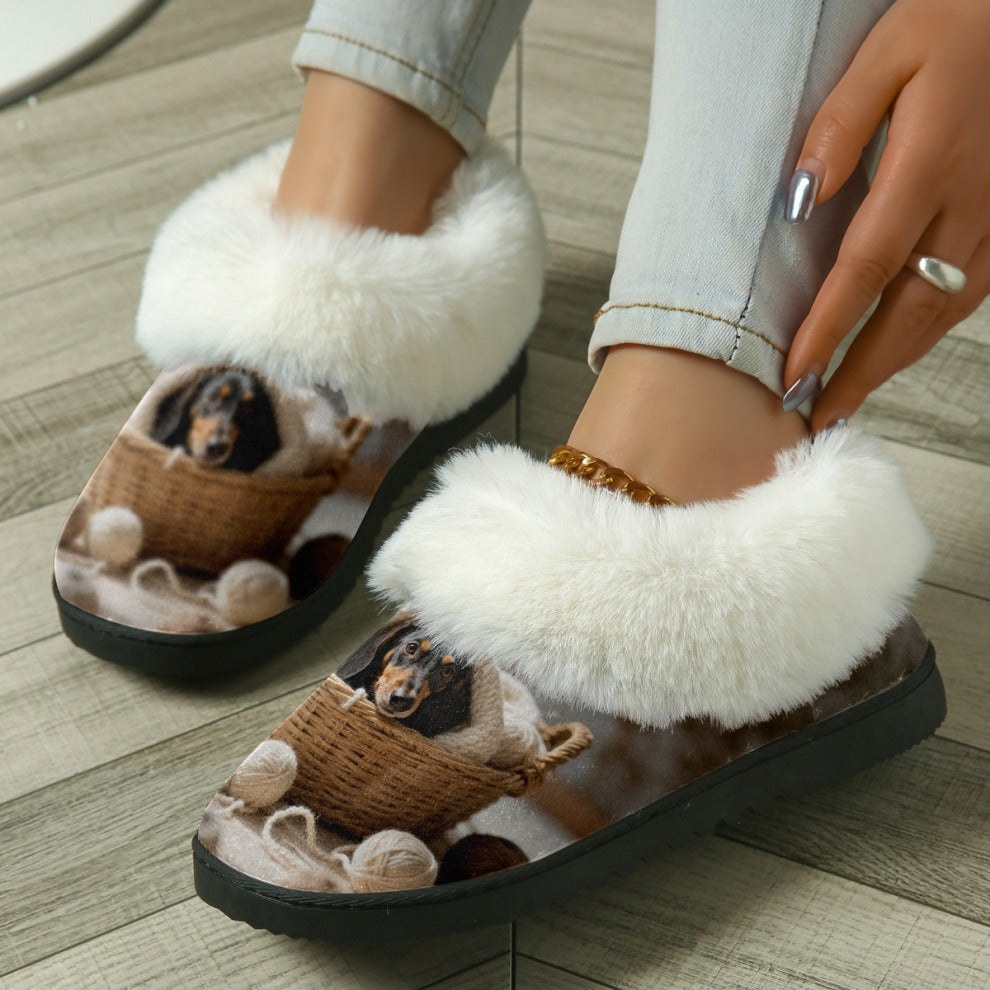 Women's Dachshund Print Slip-On Slippers