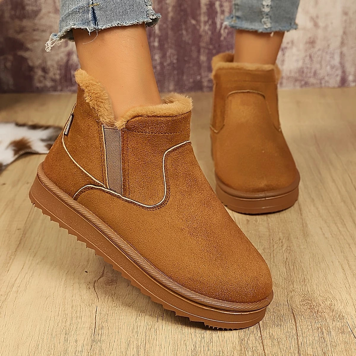 Women's Fuzzy-Collar Ankle Boots