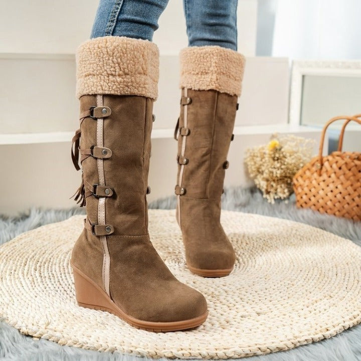 Women's Wedge Boots with Buckle Details