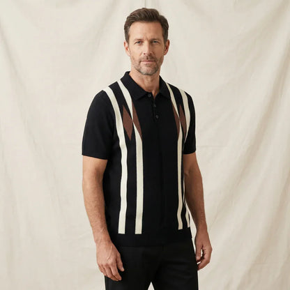 Men’s Geometric Stripe Knit Polo Shirt