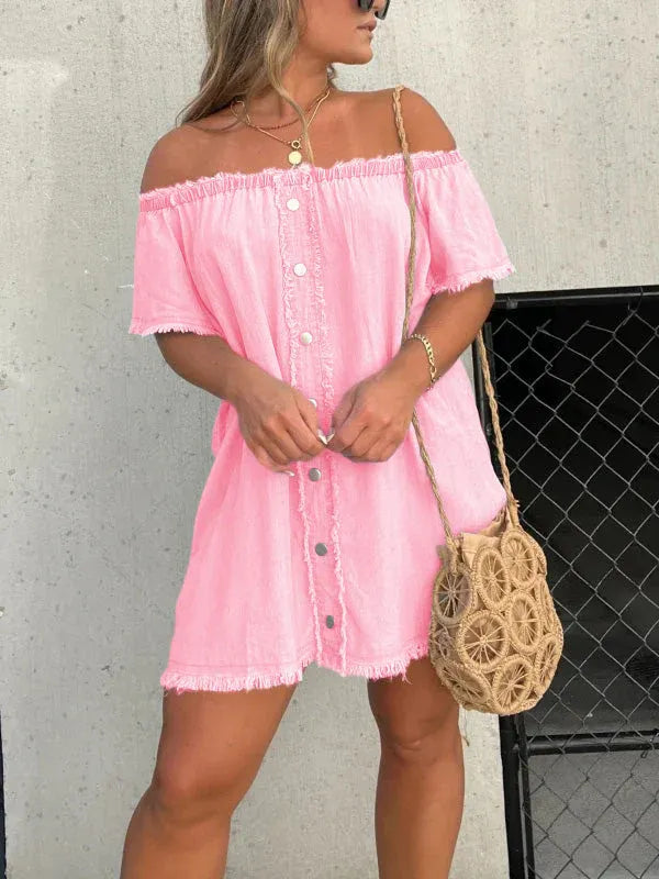 Women's Off-Shoulder Button Front Denim Dress