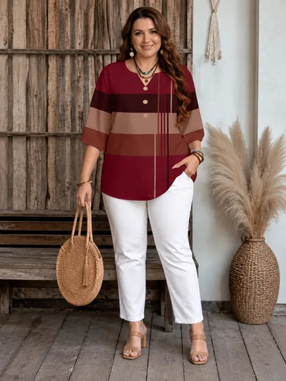 Women's Patterned V-Neck Buttoned Blouse