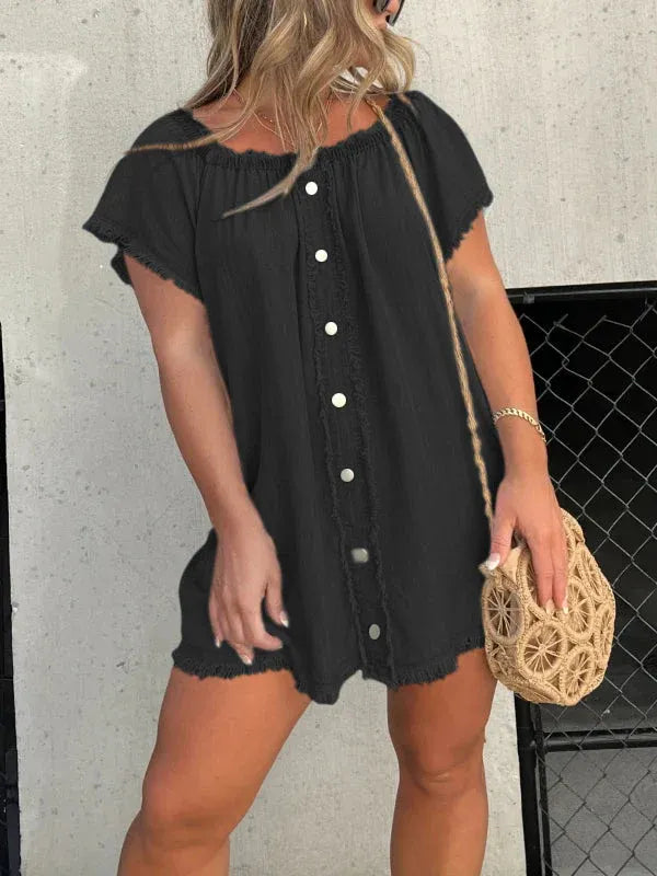 Women's Off-Shoulder Button Front Denim Dress
