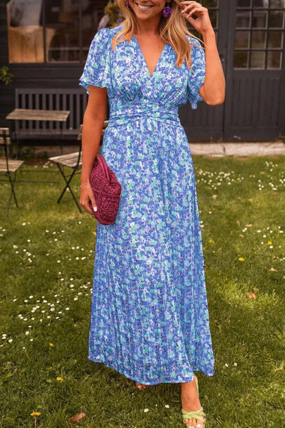 Women’s Floral V-Neck Smocked Waist Maxi Dress