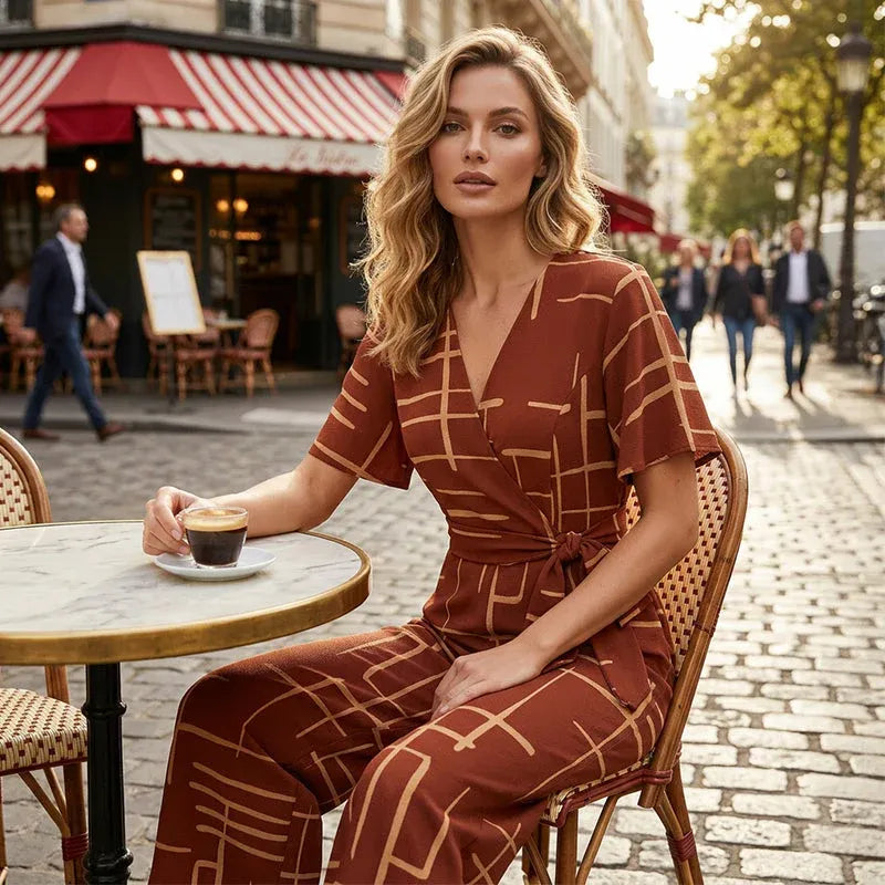 Women’s Printed Wrap Wide-Leg Jumpsuit