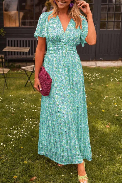 Women’s Floral V-Neck Smocked Waist Maxi Dress