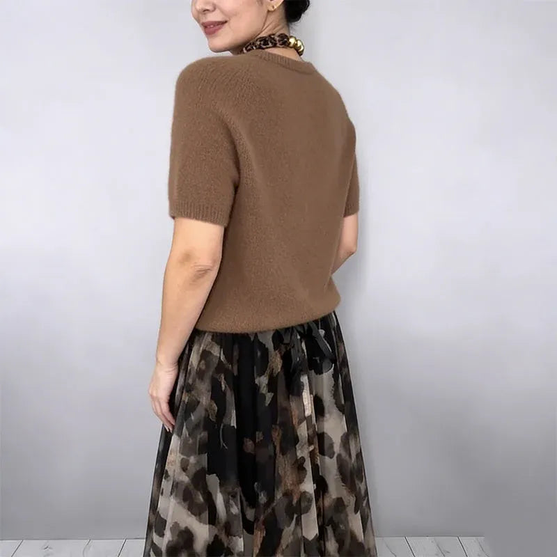 Women’s Short-Sleeve Knit Top and Leopard Print Maxi Skirt Set