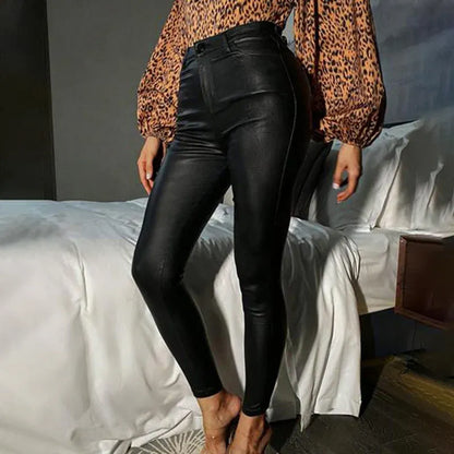 Women’s High-Waisted Leather-Look Skinny Pants