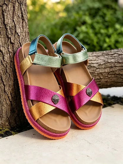 Women's Metallic Crisscross Platform Sandals