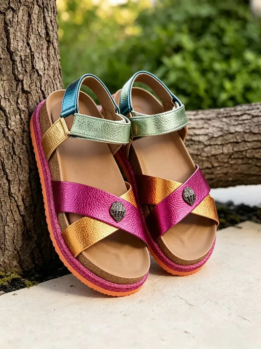 Women's Metallic Crisscross Platform Sandals