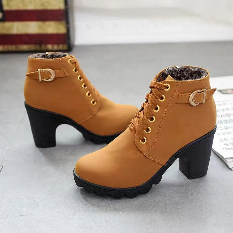 Women’s Lace-Up Buckle Block Heel Ankle Boots