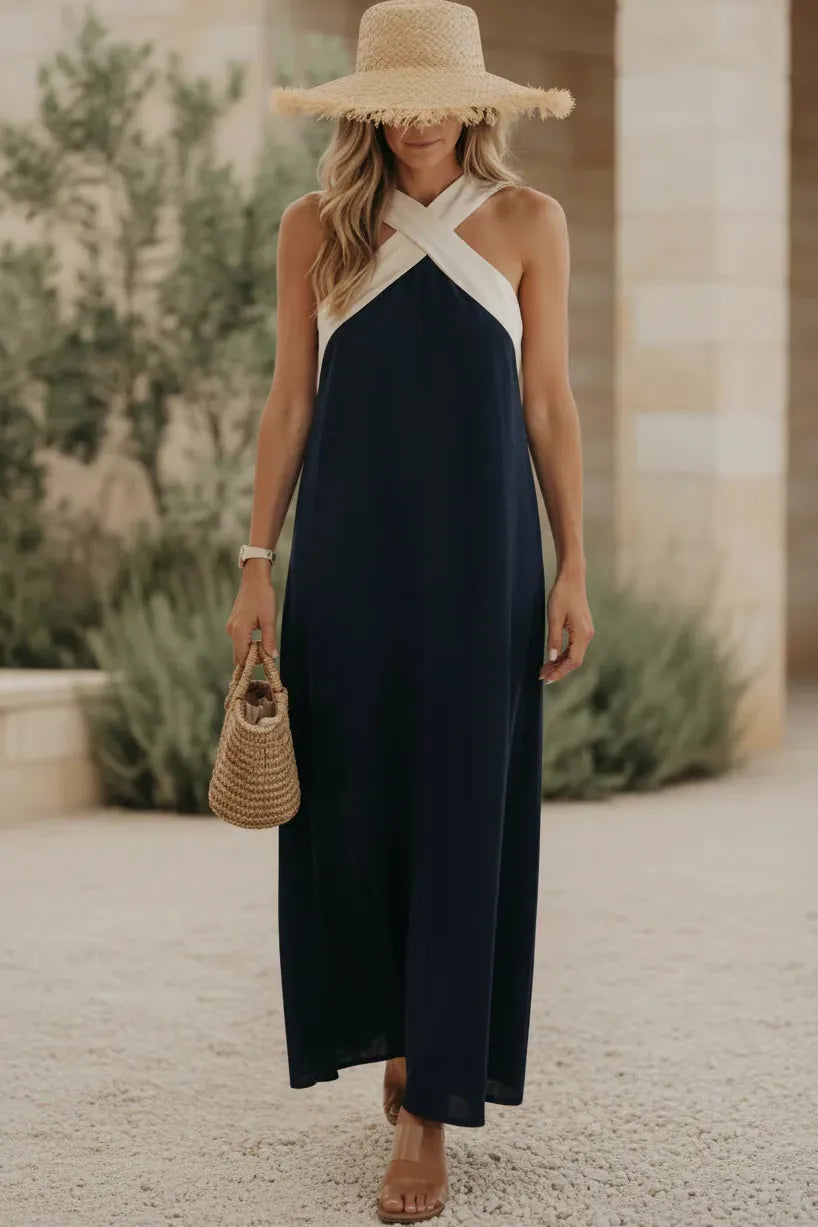 Women's Cross Halter Neck Wide Leg Jumpsuit