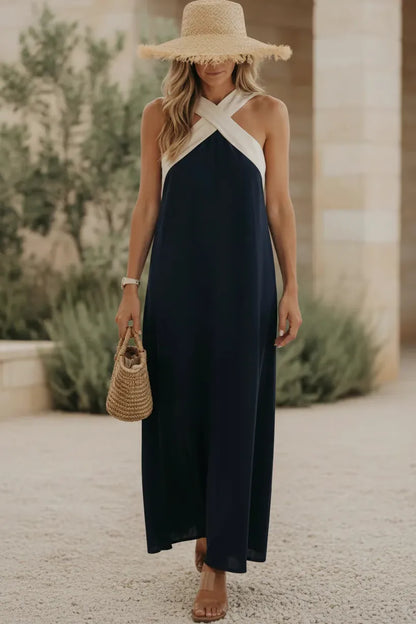 Women's Cross Halter Neck Wide Leg Jumpsuit