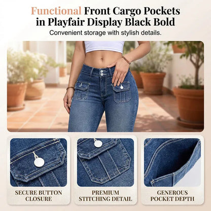 Slim Fit Stretch Denim Capri Pants with Cargo Pockets