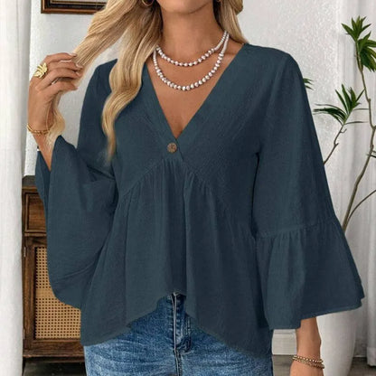 Women’s V-Neck Flounce Sleeve Blouse