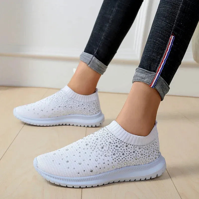 Women’s Rhinestone Knit Slip-On Sneakers
