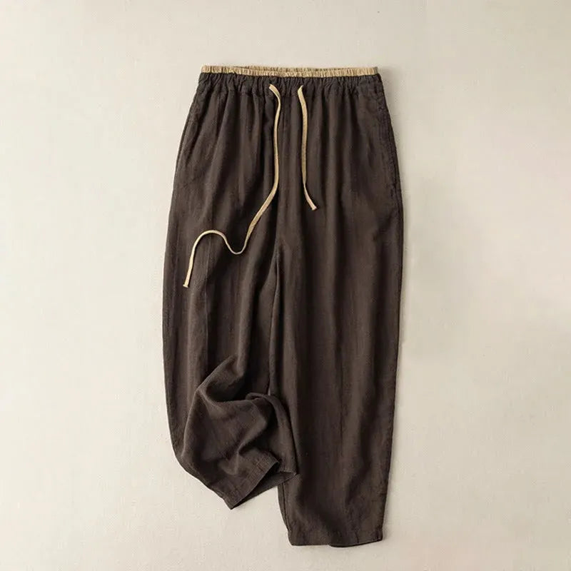 Casual Drawstring Cotton-Linen Pants with Pockets