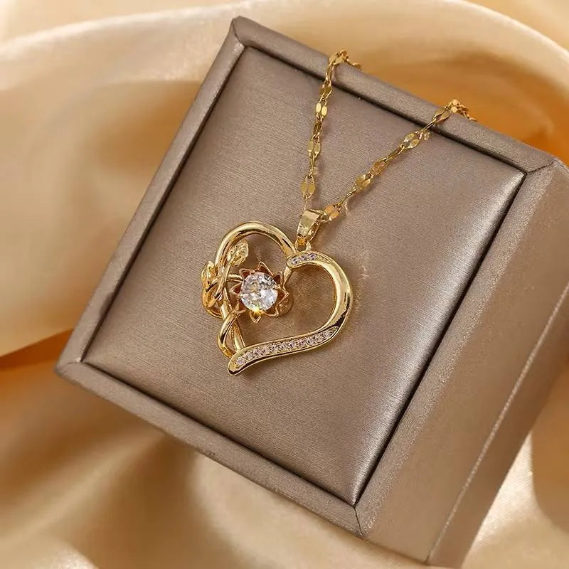 Heart-Shaped Cubic Zirconia Pendant Necklace