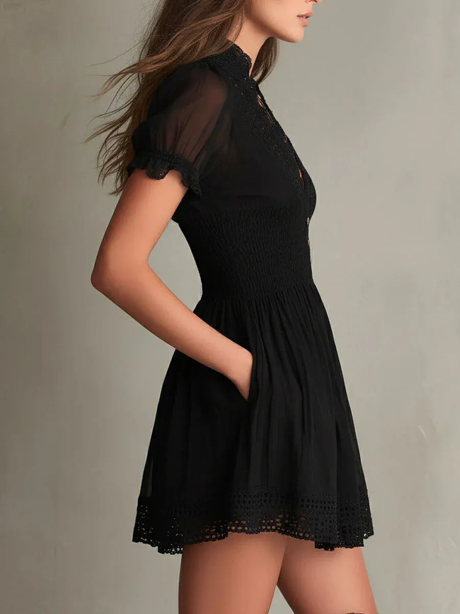 Women's Lace-Trim Smocked Mini Dress