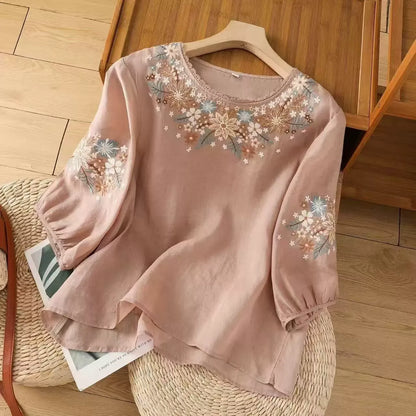 Women’s Floral Embroidered 3/4 Sleeve Blouse