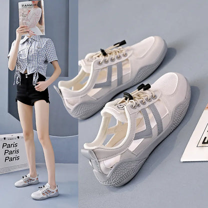 Breathable Cutout Lace-Up Comfort Sneakers