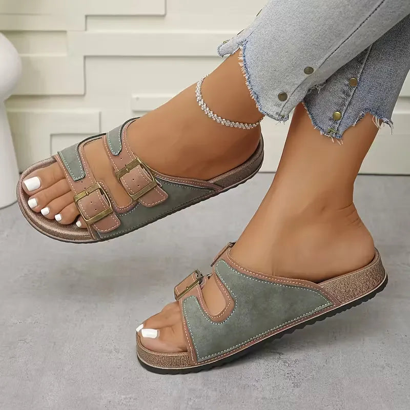 Women’s Double-Buckle Colorblock Slide Sandals