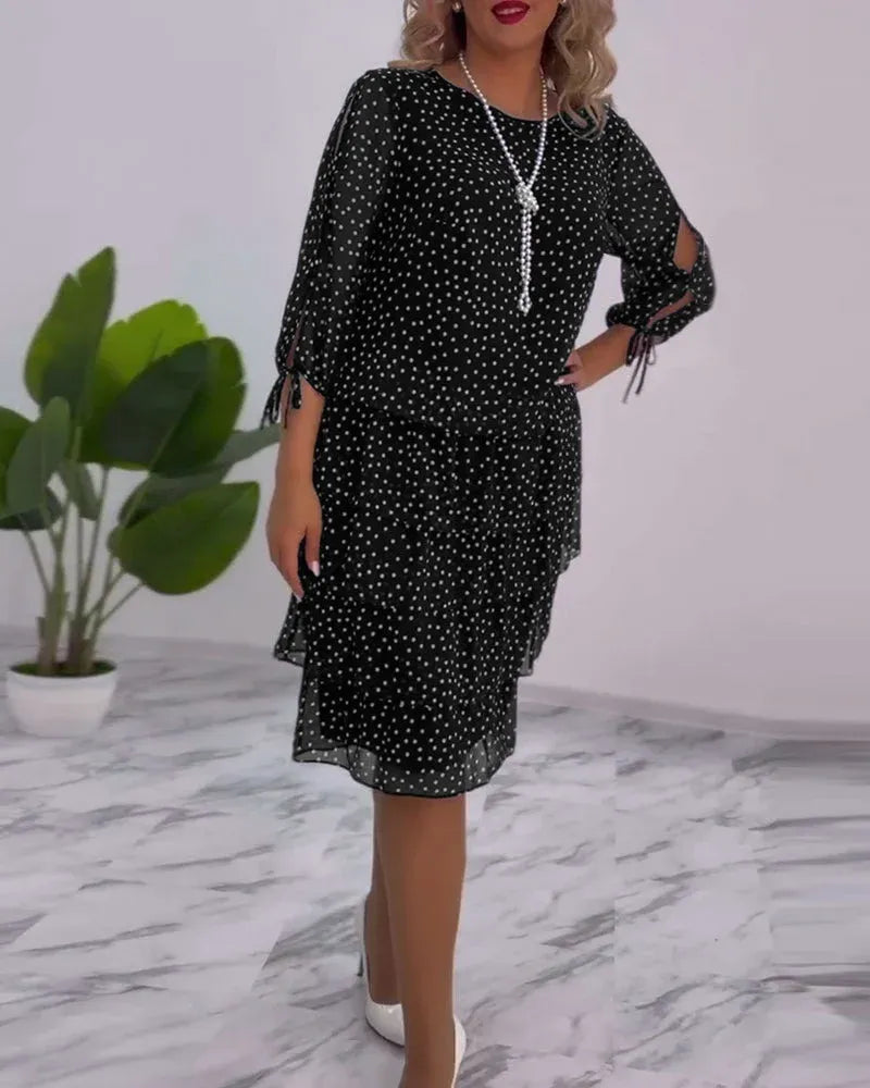 Women’s Elegant Polka Dot Layered Midi Dress
