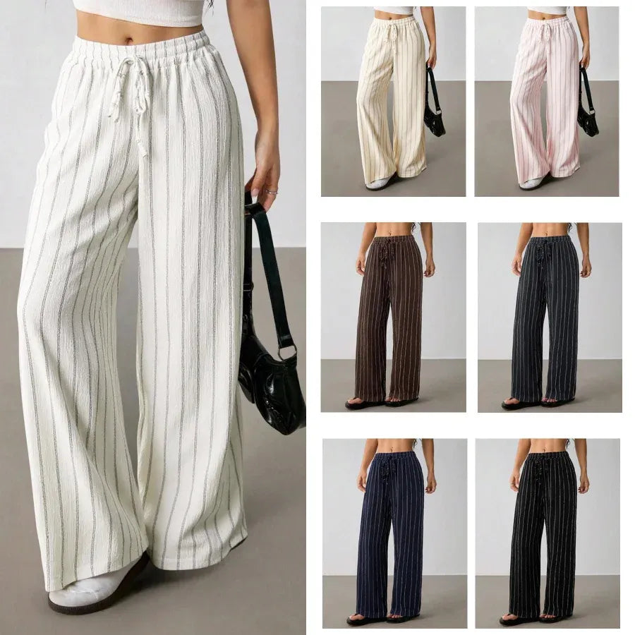 Women’s Striped Wide-Leg Drawstring Pants