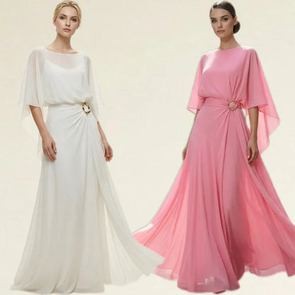 Women’s Elegant Flowing Cape Sleeve Maxi Dress
