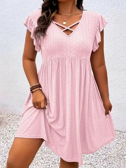 Women's Crisscross V-Neck Flutter Sleeve Dress