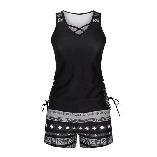 Women's Printed Tankini Swimsuit Set with Shorts