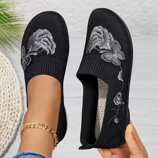 Women's Butterfly Embroidered Knit Loafers