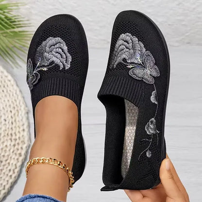 Women's Butterfly Embroidered Knit Loafers
