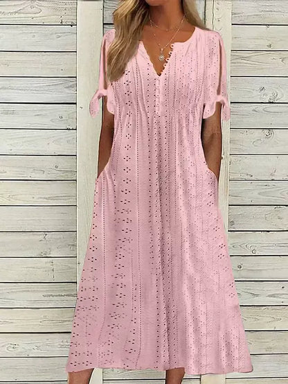 Women’s Eyelet V-Neck Tie-Sleeve Dress