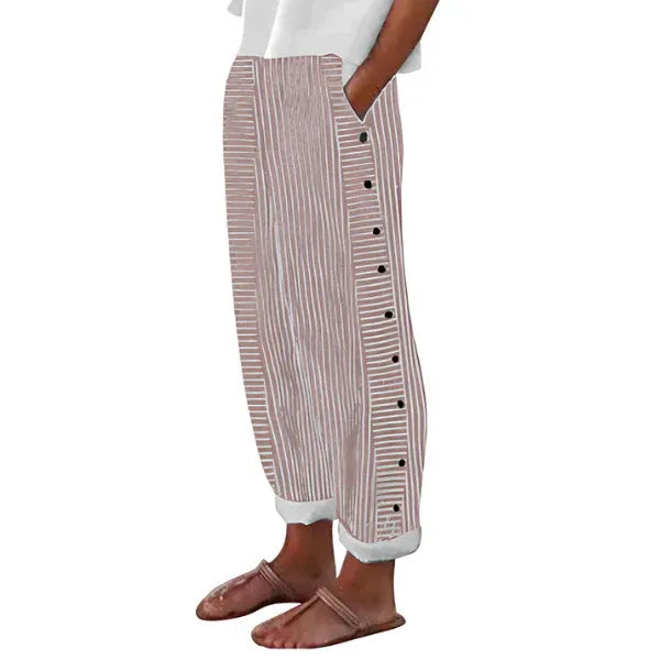 Women’s Striped Button Detail Cropped Pants
