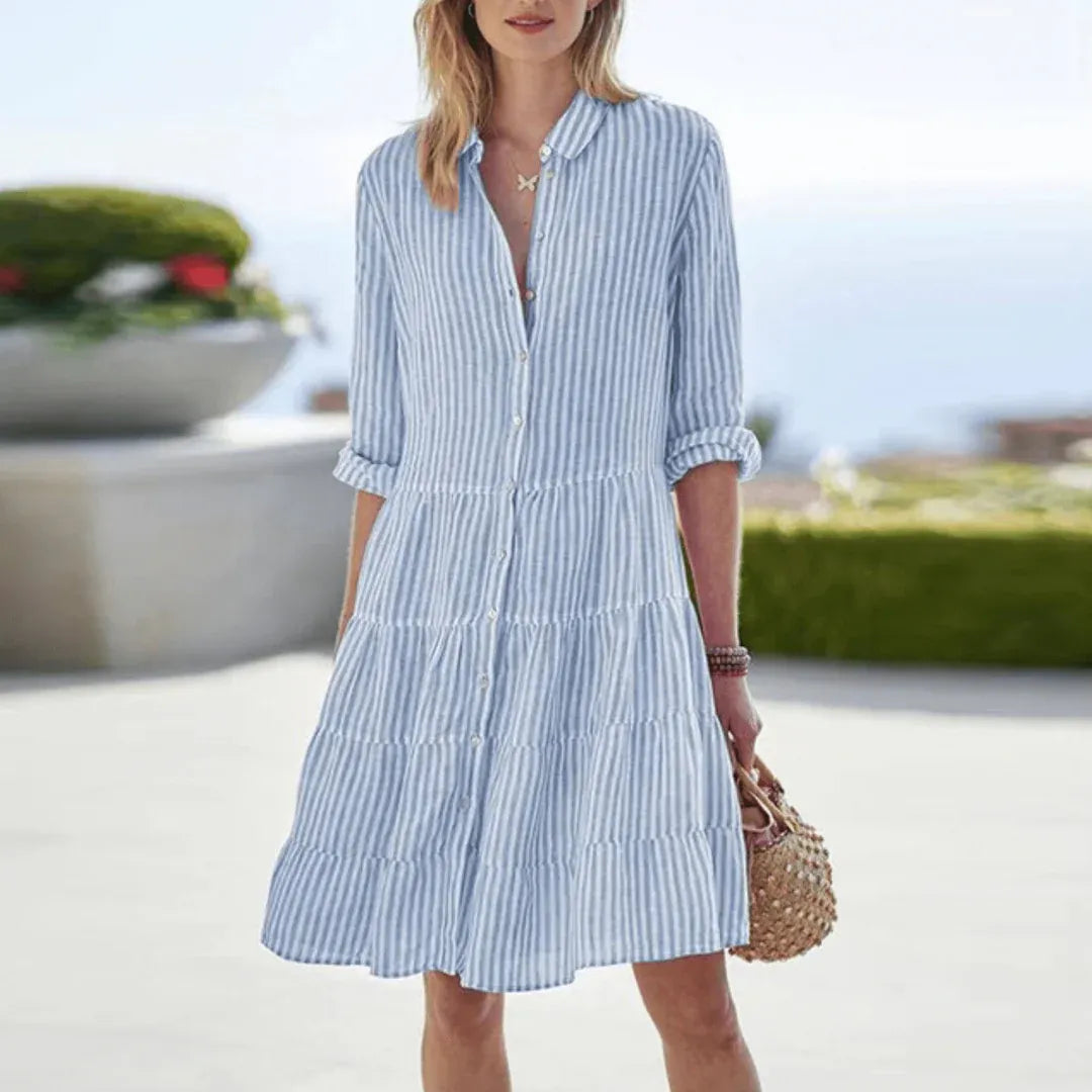 Women’s Striped Button-Down A-Line Shirt Dress