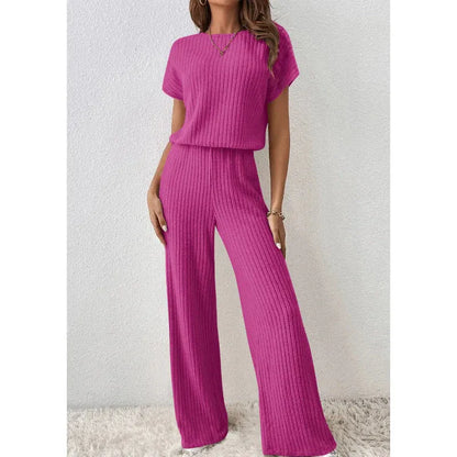Women’s Ribbed Knit Top & Wide-Leg Pants Set