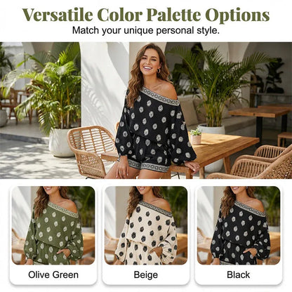 Women’s Boho Off-Shoulder Printed Romper Set