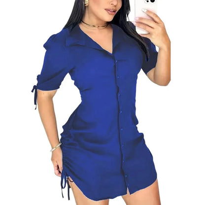 Women’s Button-Front Ruched Shirt Dress
