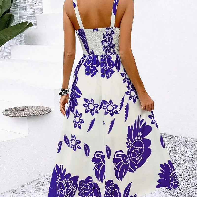Women’s Tropical Print Spaghetti Strap Maxi Dress