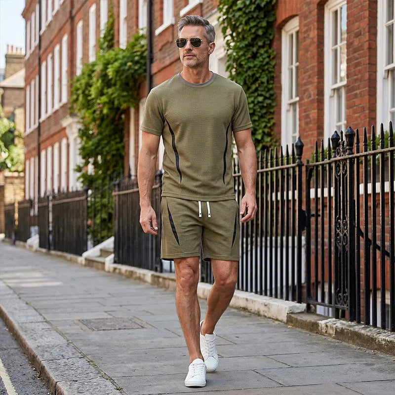Men’s Waffle Knit T-Shirt and Shorts Set
