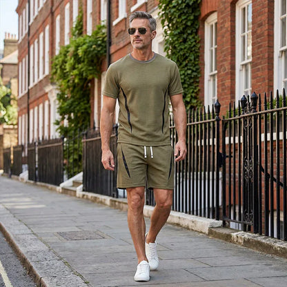 Men’s Waffle Knit T-Shirt and Shorts Set