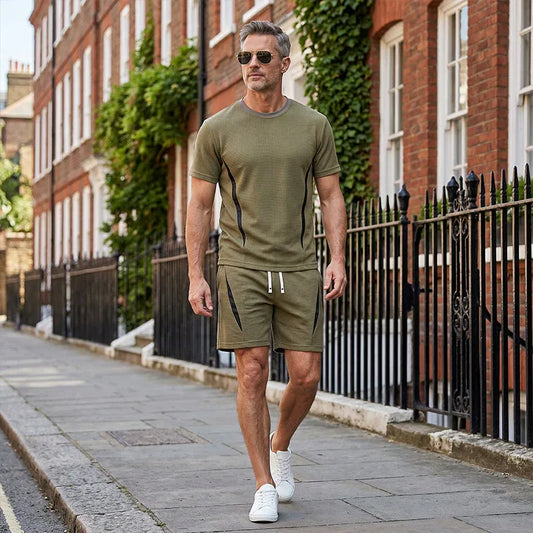 Men’s Waffle Knit T-Shirt and Shorts Set