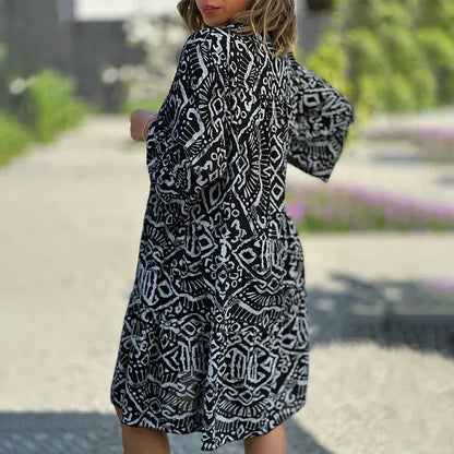 Women's Printed V-Neck Flowy Dress